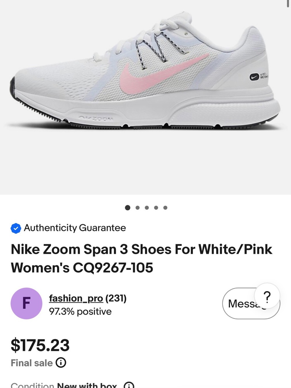 Nike Women's Running Shoes in White with Pink Swoosh